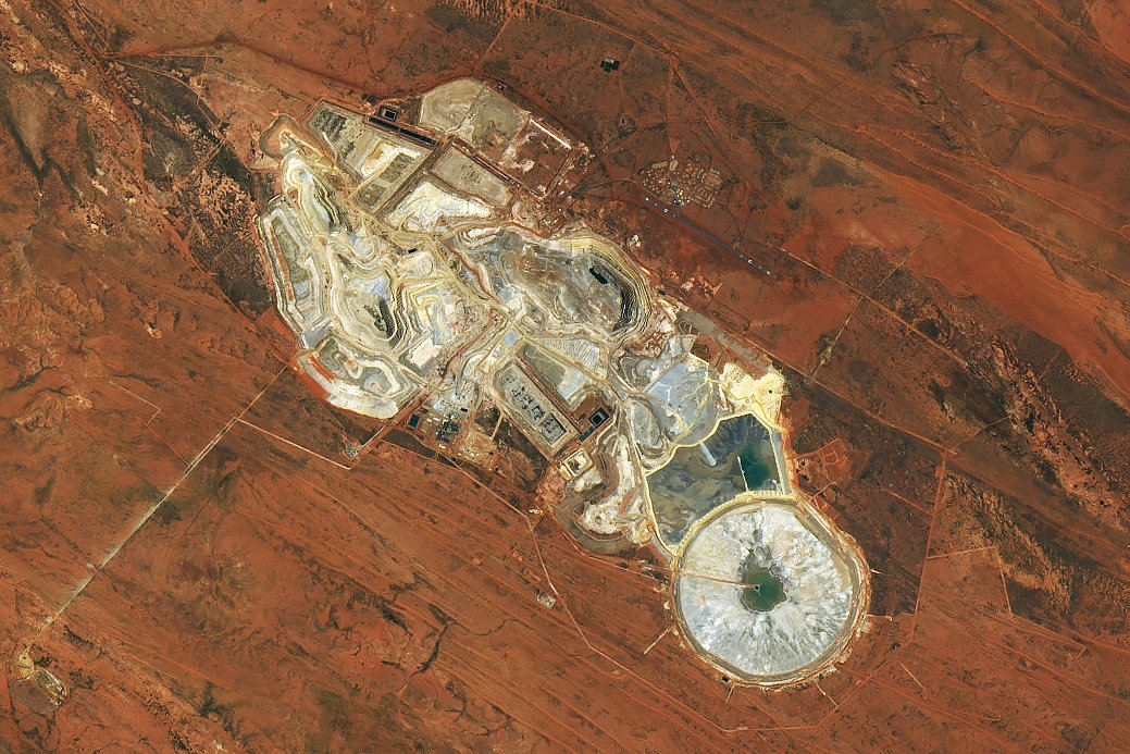 Aerial view of an open-pit mineral mine